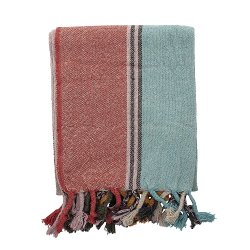 Bloomingville - Serena Plaid -tppe, Rd, Genanvendt Bomuld 160x130 cm.