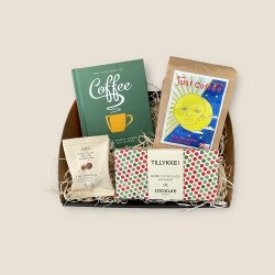 Tillykke kurv med kaffe og chokolade