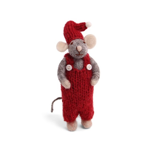 Gry &amp; Sif - Lille gr drenge mus med rde bukser 15 cm.