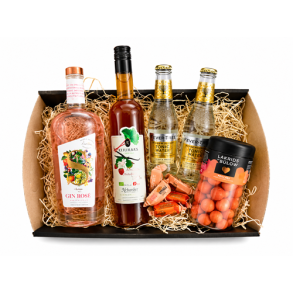 Sommerkurv med Gin Ros�, rabarberlik�r og snacks
