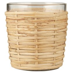  Ib Laursen Glasstage til fyrfadslys med rattanflet H: 10 : 9