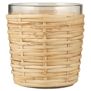  Ib Laursen Glasstage til fyrfadslys med rattanflet H: 10 : 9