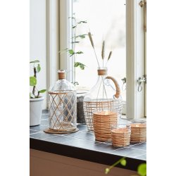  Ib Laursen Glasstage til fyrfadslys med rattanflet H: 10 : 9