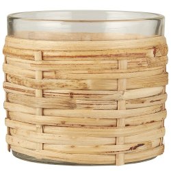 Ib Laursen Glasstage til fyrfadslys med rattanflet H: 6,3 : 7