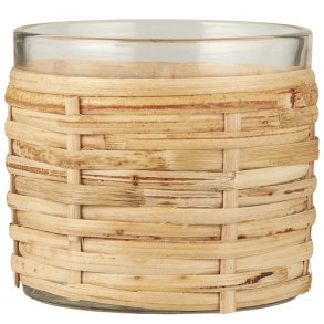 Ib Laursen Glasstage til fyrfadslys med rattanflet H: 6,3 : 7