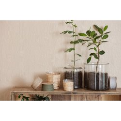 Ib Laursen Glasstage til fyrfadslys med rattanflet H: 6,4 : 6,4