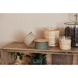 Ib Laursen Glasstage til fyrfadslys med rattanflet H: 6,4 : 6,4