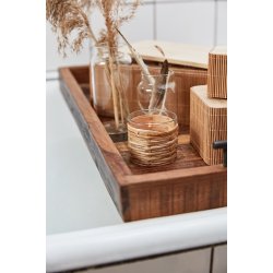 Ib Laursen Glasstage til fyrfadslys med rattanflet H: 6,4 : 6,4