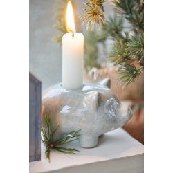 Ib Laursen Stage til bedelys gris, stentj grn-natur meleret H: 6 L: 10