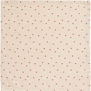 Ib Laursen Stofserviet Valentin natur med rde hjerter 40x40 cm