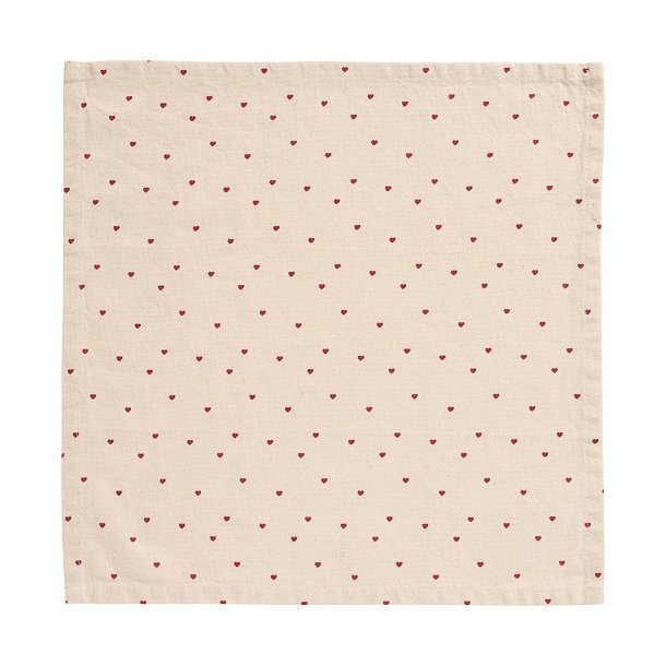 Ib Laursen Stofserviet Valentin natur med rde hjerter 40x40 cm