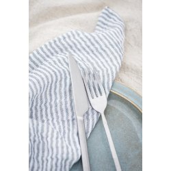 Ib Laursen Stofserviet dobbeltvvet lysebl og hvidstribet 40x40 cm.