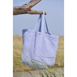 Ib Laursen Taske quiltet hvide og mrkebl mlkedrengestriber