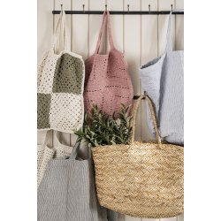 Ib Laursen Taske quiltet hvide og mrkegr mlkedrengestriber