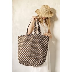 Ib Laursen - Taske quiltet med mrkebrunt og blt blomstermnster