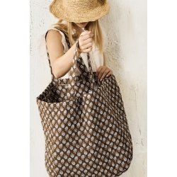 Ib Laursen - Taske quiltet med mrkebrunt og blt blomstermnster