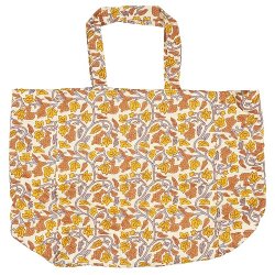 Ib Laursen -Taske quiltet naturfarvet med gr, gule og orange vinranker