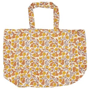 Ib Laursen -Taske quiltet naturfarvet med gr, gule og orange vinranker