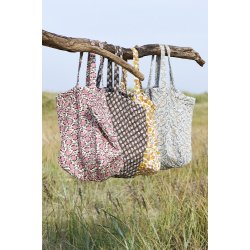 Ib Laursen -Taske quiltet naturfarvet med gr, gule og orange vinranker