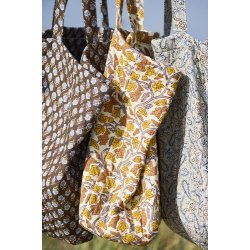 Ib Laursen -Taske quiltet naturfarvet med gr, gule og orange vinranker