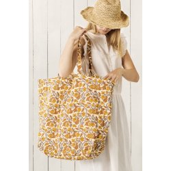 Ib Laursen -Taske quiltet naturfarvet med gr, gule og orange vinranker