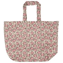 Ib Laursen - Taske quiltet naturfarvet med rosa og brunt blomstermnster