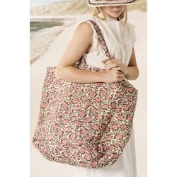 Ib Laursen - Taske quiltet naturfarvet med rosa og brunt blomstermnster