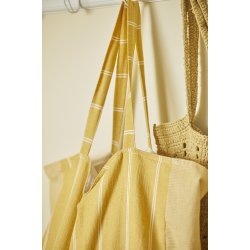 Ib Laursen Taske vendbar mustard m/hvide striber og mnster hrfarvet indvendig