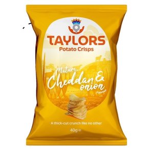 Taylors cheddar & onion chips 40g. 