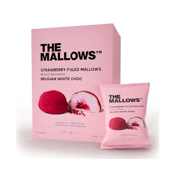 The Mallows Fyldte skumfiduser med jordb�r og hindb�r, 80g. 