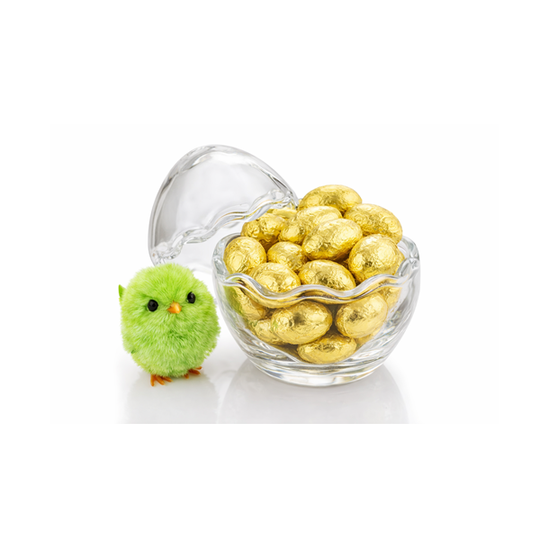 P�skegave med todelt Ib Laursen glas�g med pralin� �g og lille kylling