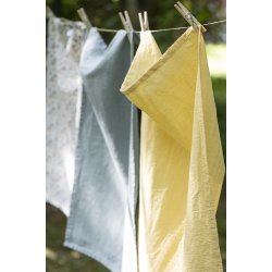 Ib Laursen Viskestykke Carla sart gul med hvide striber 50x70 cm.