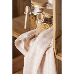 Ib Laursen - Viskestykke Elina lyserd med naturfarvede sm tern 50x70 cm.