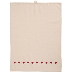 Ib Laursen - Viskestykke Emma natur med rde hjerter 50x70cm.