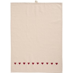 Ib Laursen - Viskestykke Emma natur med rde hjerter 50x70cm.