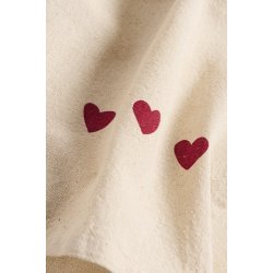 Ib Laursen - Viskestykke Emma natur med rde hjerter 50x70cm.