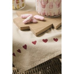 Ib Laursen - Viskestykke Emma natur med rde hjerter 50x70cm.