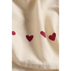 Ib Laursen - Viskestykke Emma natur med rde hjerter 50x70cm.