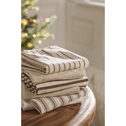 Ib Laursen -Viskestykke Erling natur med brune smalle og brede striber 50x70cm.