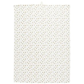 Ib Laursen Viskestykke Esther hvid med sennepsgule blomster 50x70 cm.