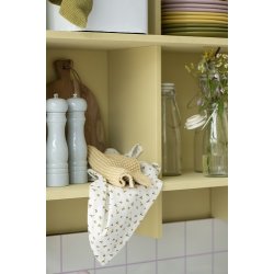 Ib Laursen Viskestykke Esther hvid med sennepsgule blomster 50x70 cm.