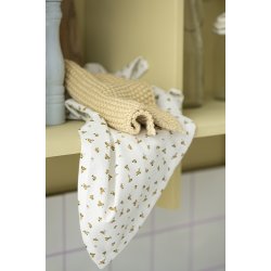 Ib Laursen Viskestykke Esther hvid med sennepsgule blomster 50x70 cm.