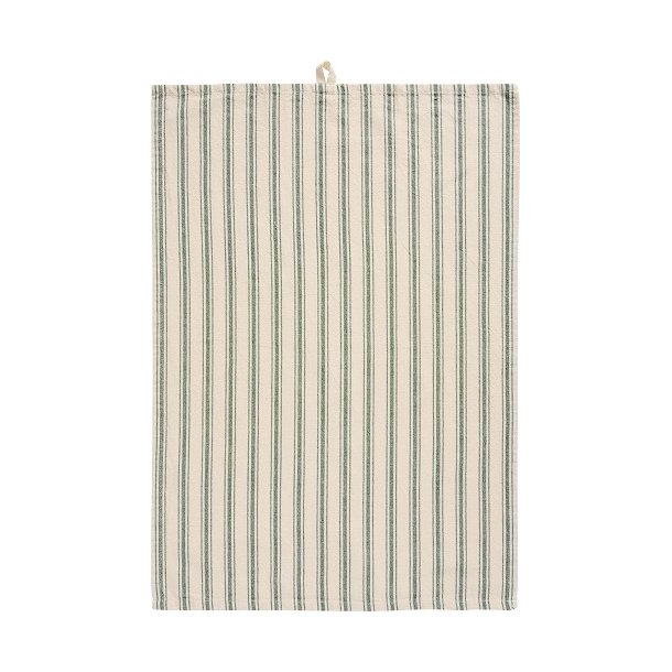 Ib Laursen - Viskestykke Franz natur med mrkegrnne smalle og brede striber 50x70cm.