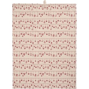 Ib Laursen - Viskestykke Hollie natur med rdt julepynt p snore 50x70cm.