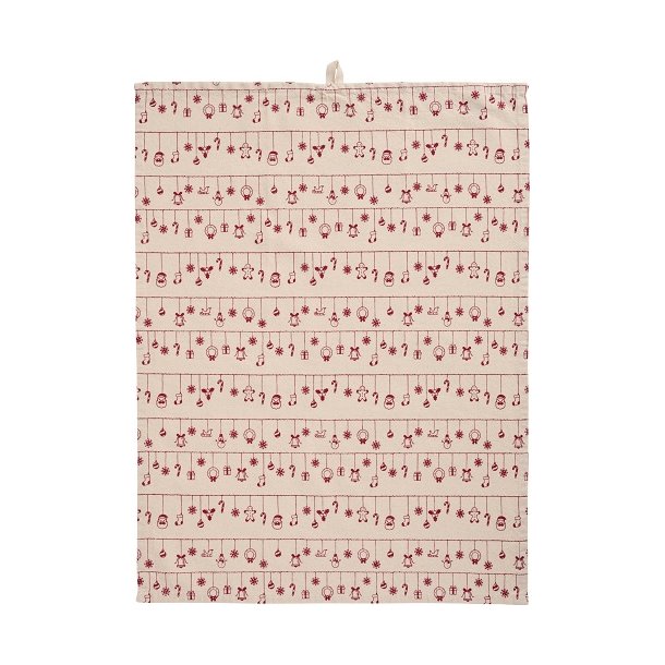 Ib Laursen - Viskestykke Hollie natur med rdt julepynt p snore 50x70cm.