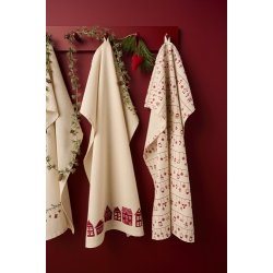 Ib Laursen - Viskestykke Hollie natur med rdt julepynt p snore 50x70cm.