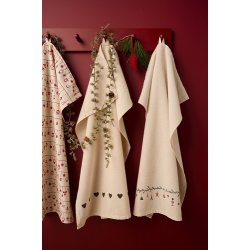 Ib Laursen - Viskestykke Johanne natur med brune hjerter 50x70cm.