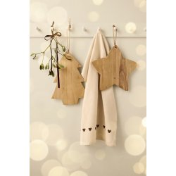 Ib Laursen - Viskestykke Johanne natur med brune hjerter 50x70cm.