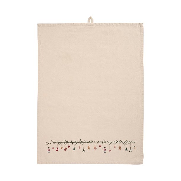 Ib Laursen - Viskestykke Julius natur med juleranke 50x70cm.