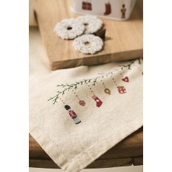 Ib Laursen - Viskestykke Julius natur med juleranke 50x70cm.